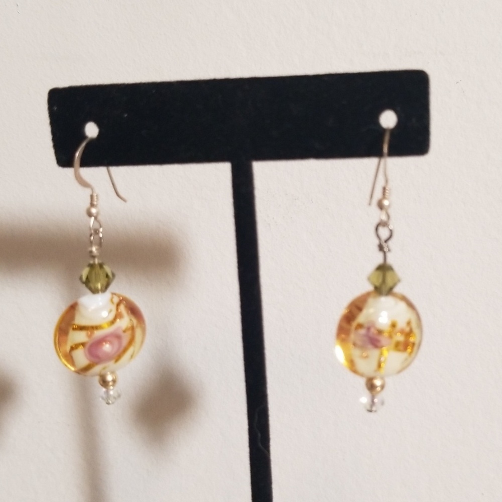 .925 Sterling Silver Glass Bead Earrings